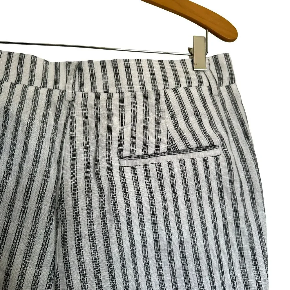 Reformation Carter Linen Wide Leg Pants Mid Rise White Striped Coastal Size 10